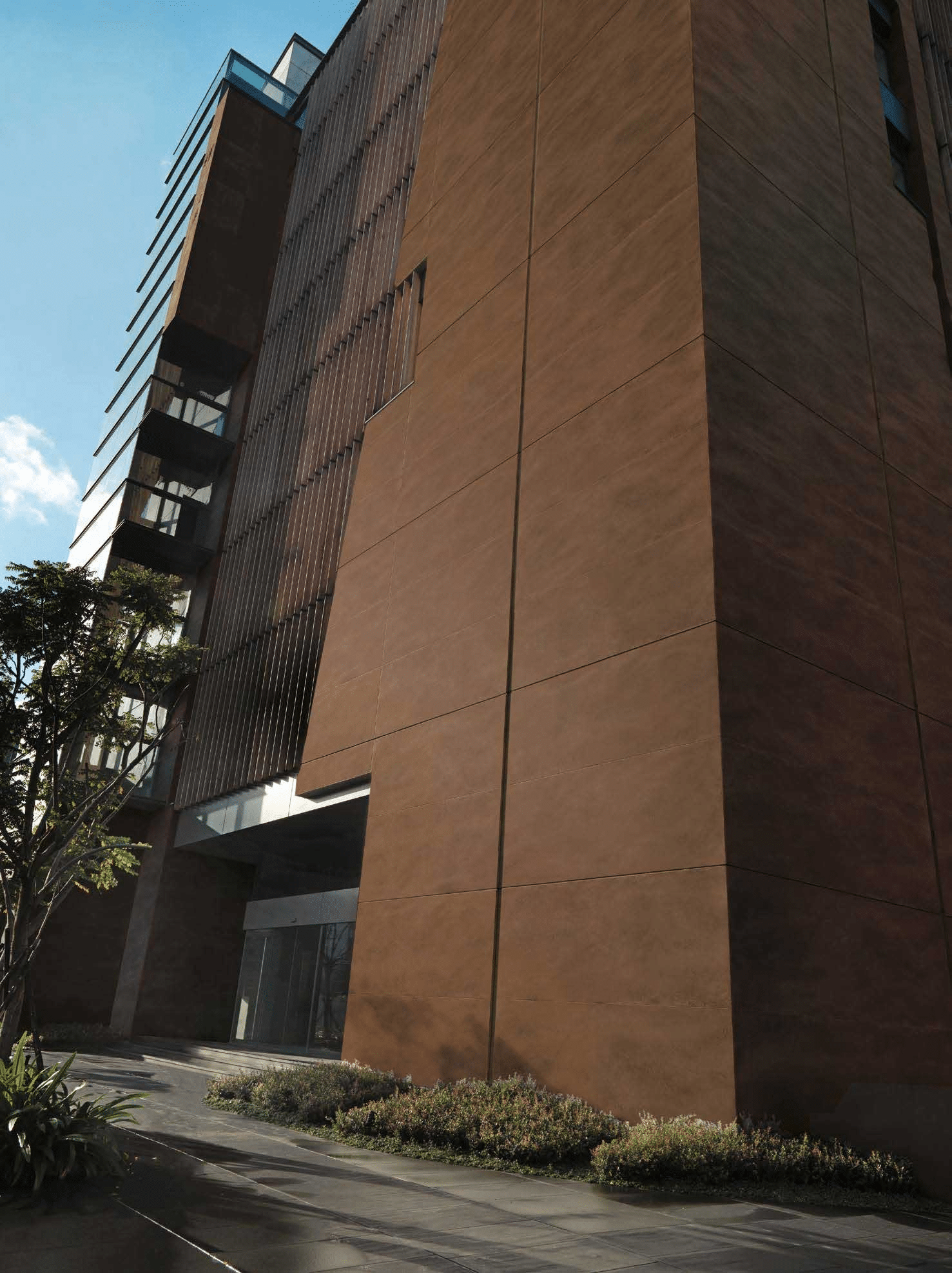 Brown ceramic tile building facade