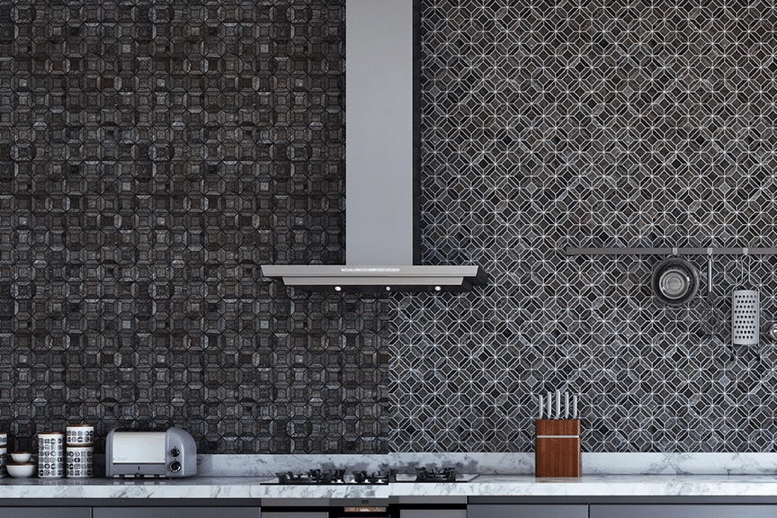Comparison of backsplash tile with black grout and backsplash tile with white grout