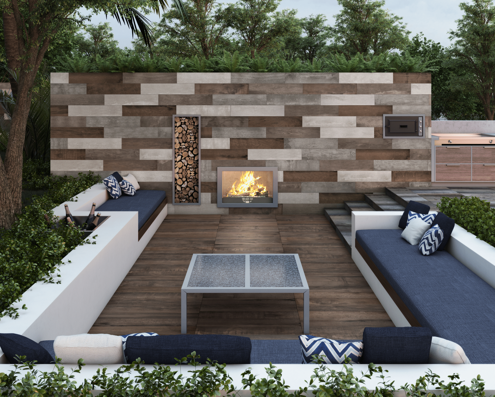 Wood-look tile in an outdoor kitchen