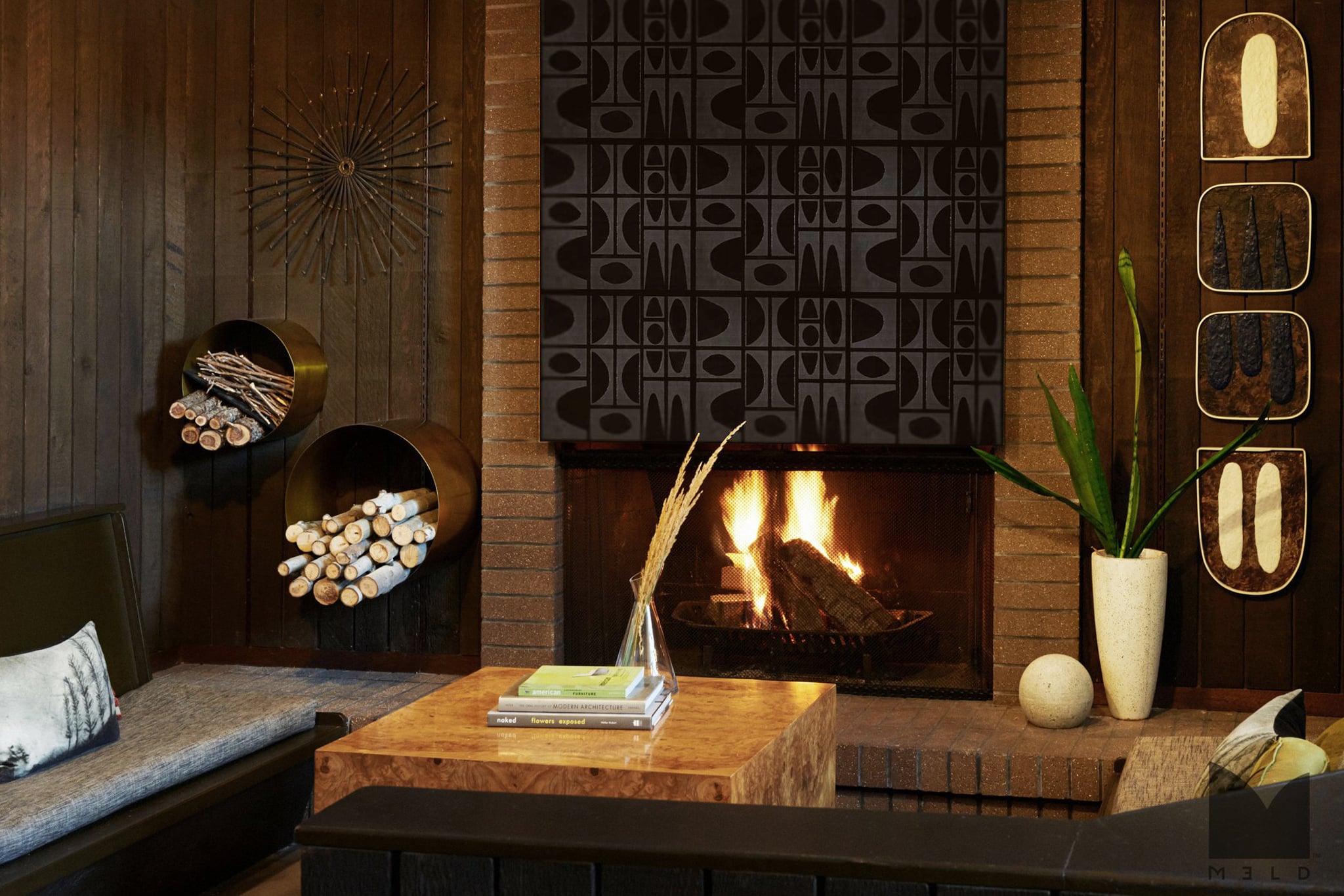 Unique black tile fireplace surround